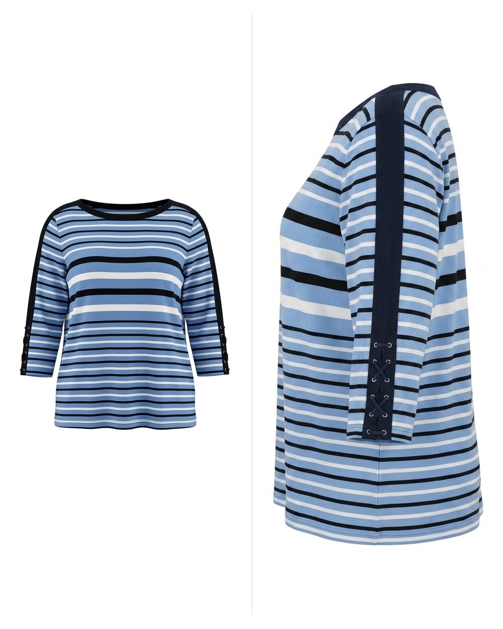 Chaps Blue Striped Lace Up Sleeve Boat Neck T-Shirt Women Plus Size 2X
